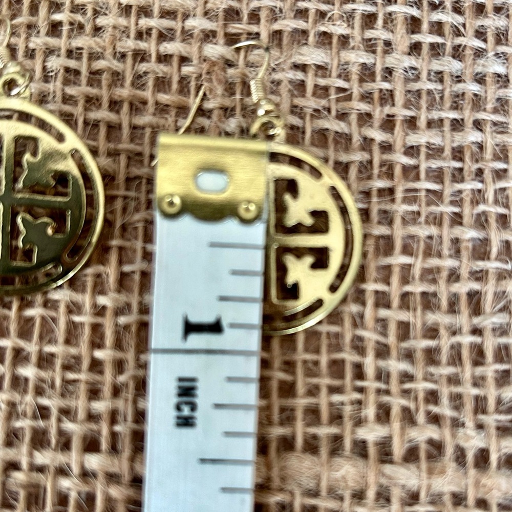 Gold Tone Round Dangling Earrings - Picture 5 of 5